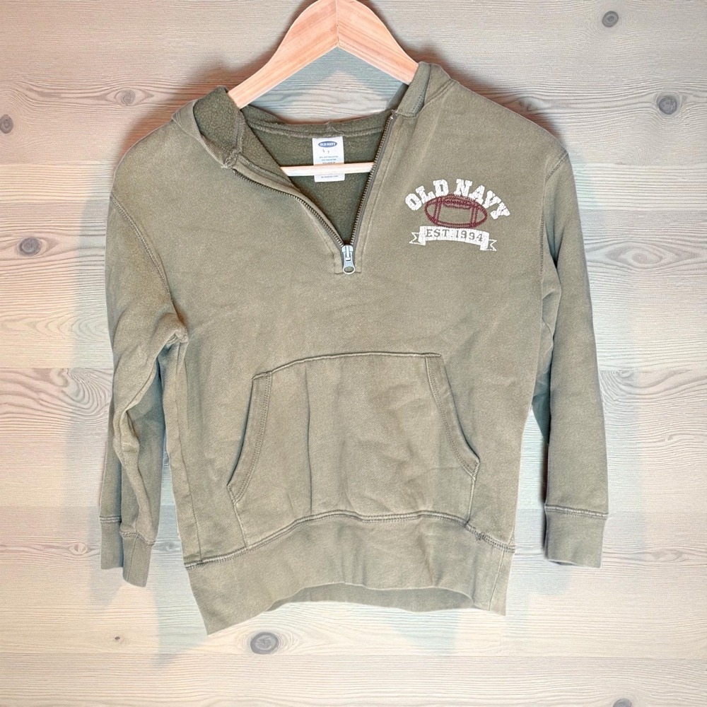 Kids Old Navy Olive Green Football‎ Graphic Half Zip Hoodie Size 7